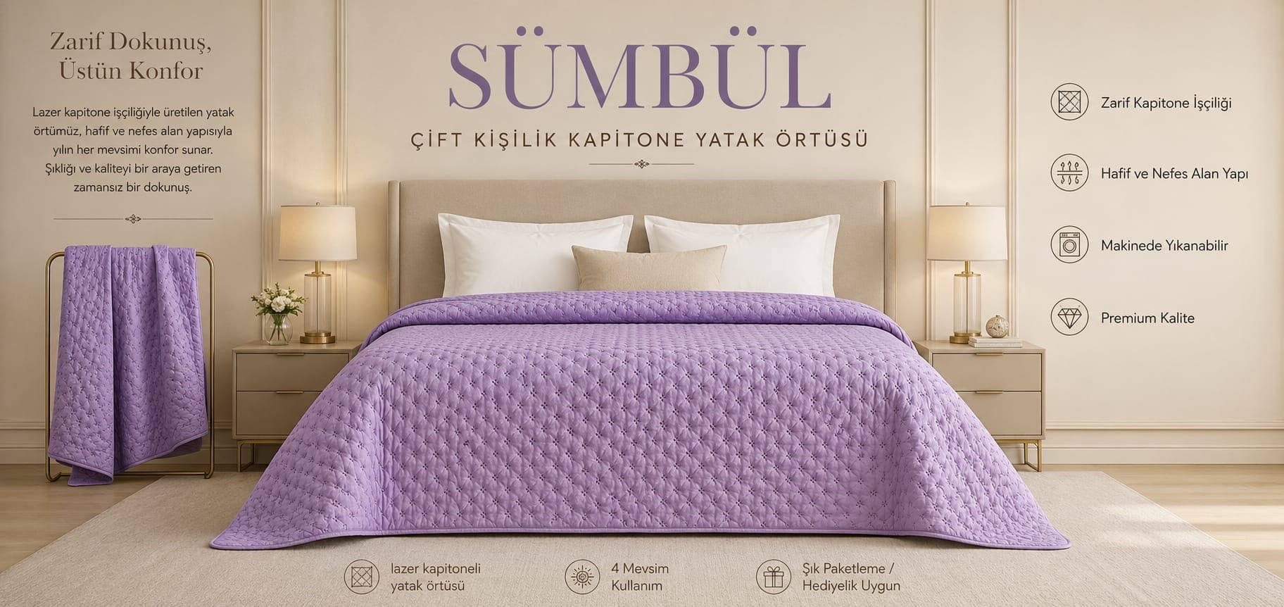 Çift Kişilik Kapitone Yatak Örtüsü