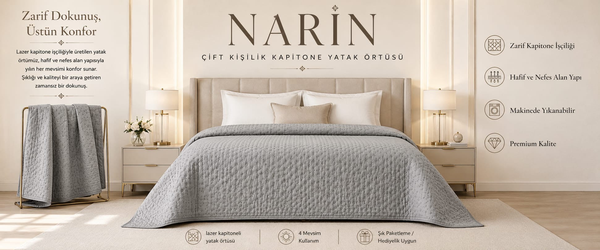 Çift Kişilik Kapitone Yatak Örtüsü