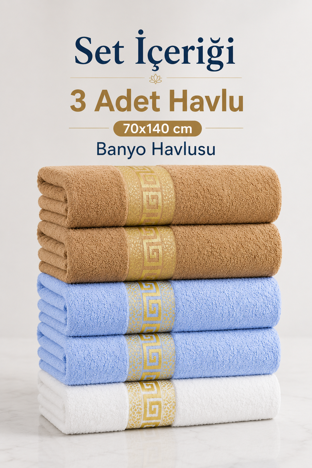 Grek Desen 3 Adet Banyo Havlu Seti