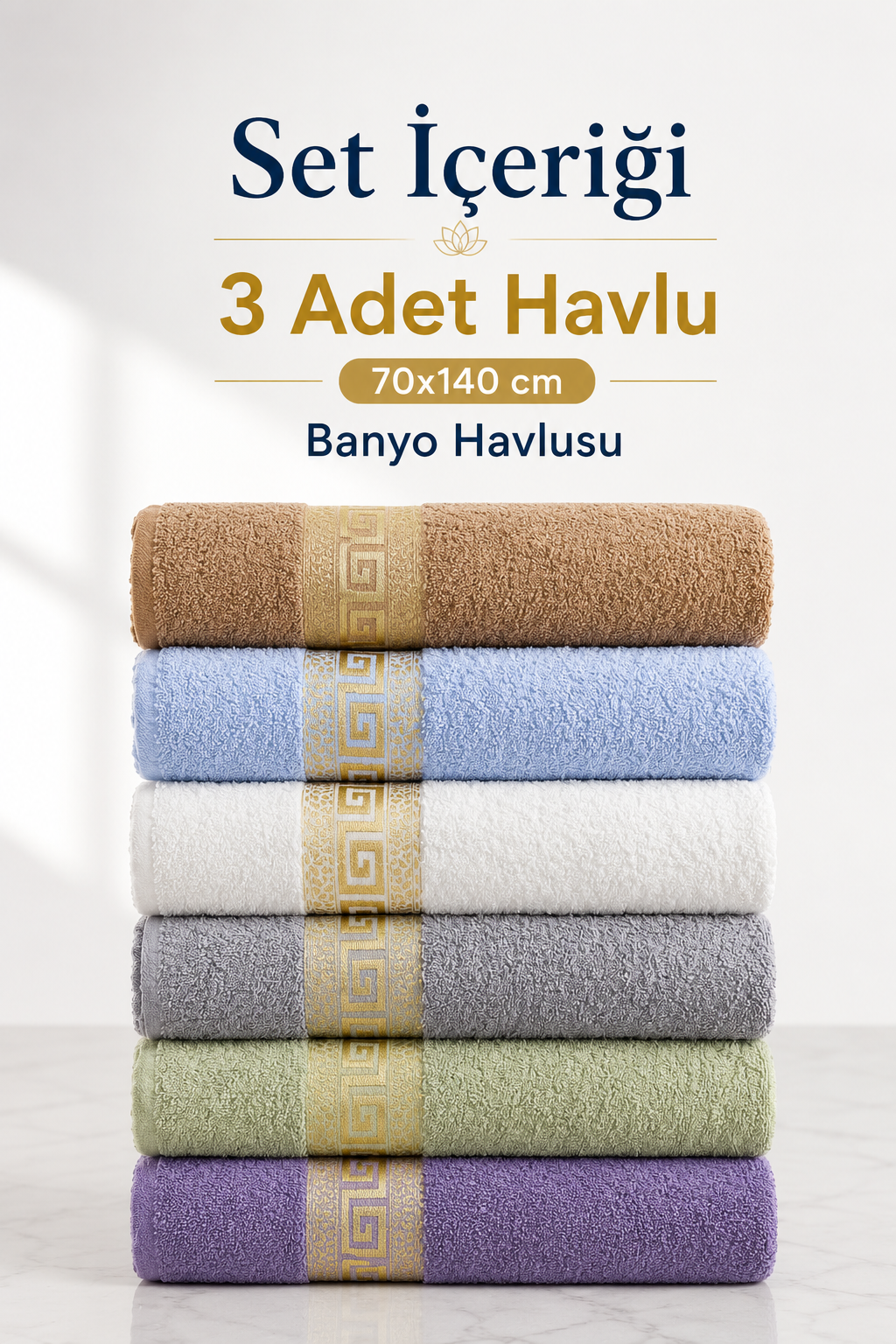 Grek Desen 3 Adet Banyo Havlu Seti