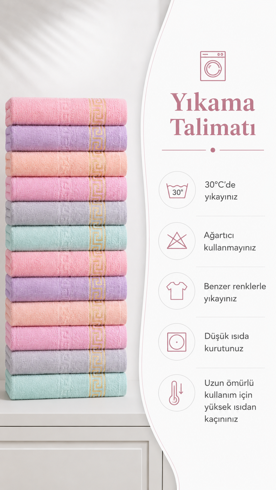 Grek Desen 12 Adet Renkli El ve Mutfak Havlu Seti