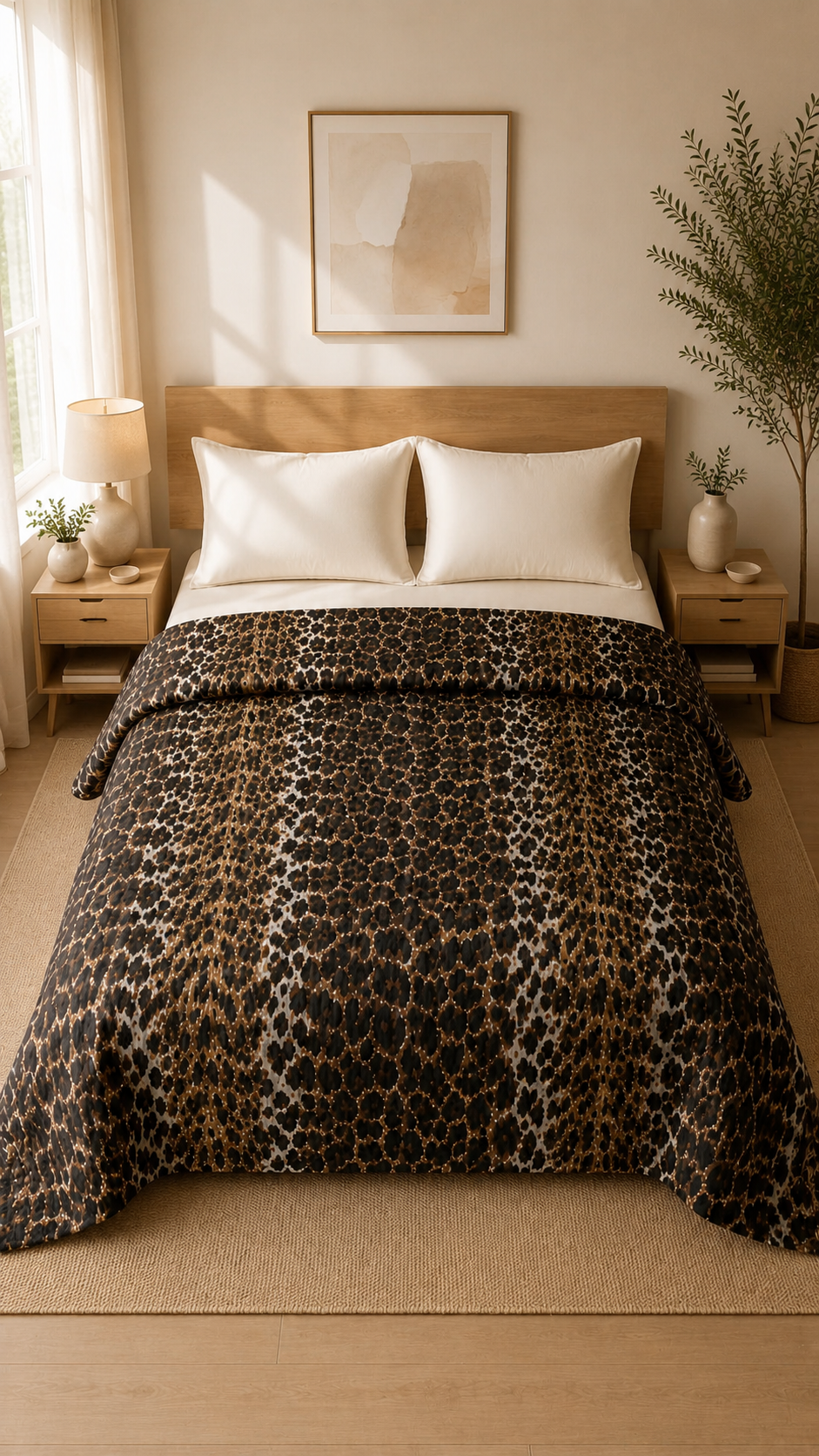 Flora Safari Leopar Kapitone Yatak Örtüsü
