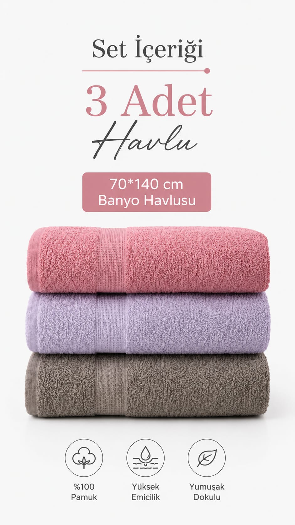 Rüya 3 Adet Banyo Havlusu
