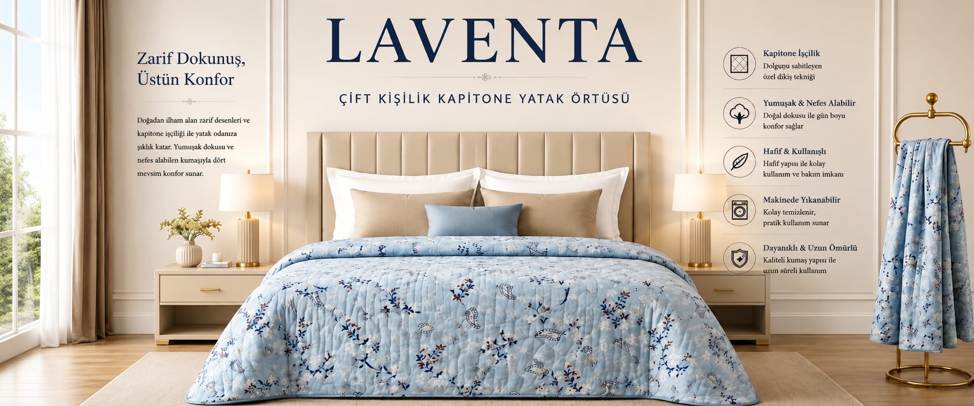 Çift Kişilik Kapitone Yatak Örtüsü