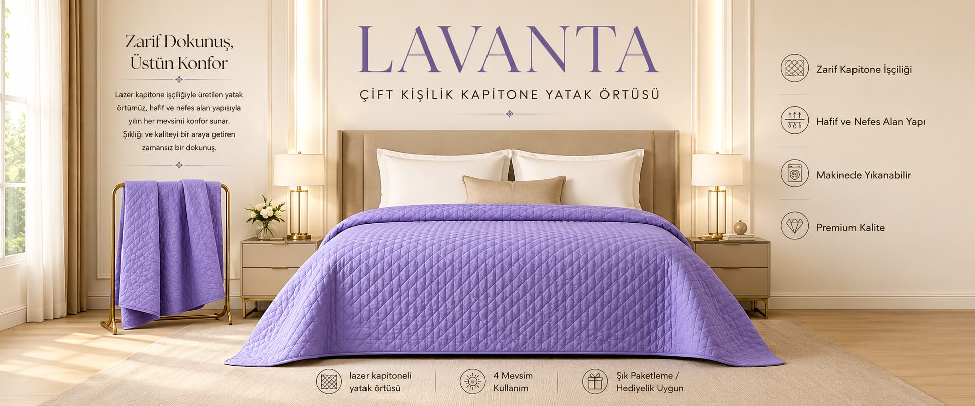 Çift Kişilik Kapitone Yatak Örtüsü