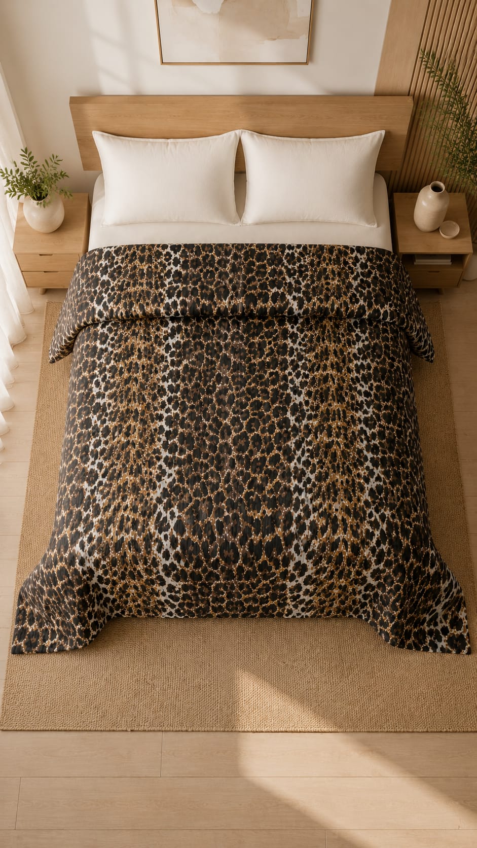 Flora Safari Leopar Kapitone Yatak Örtüsü