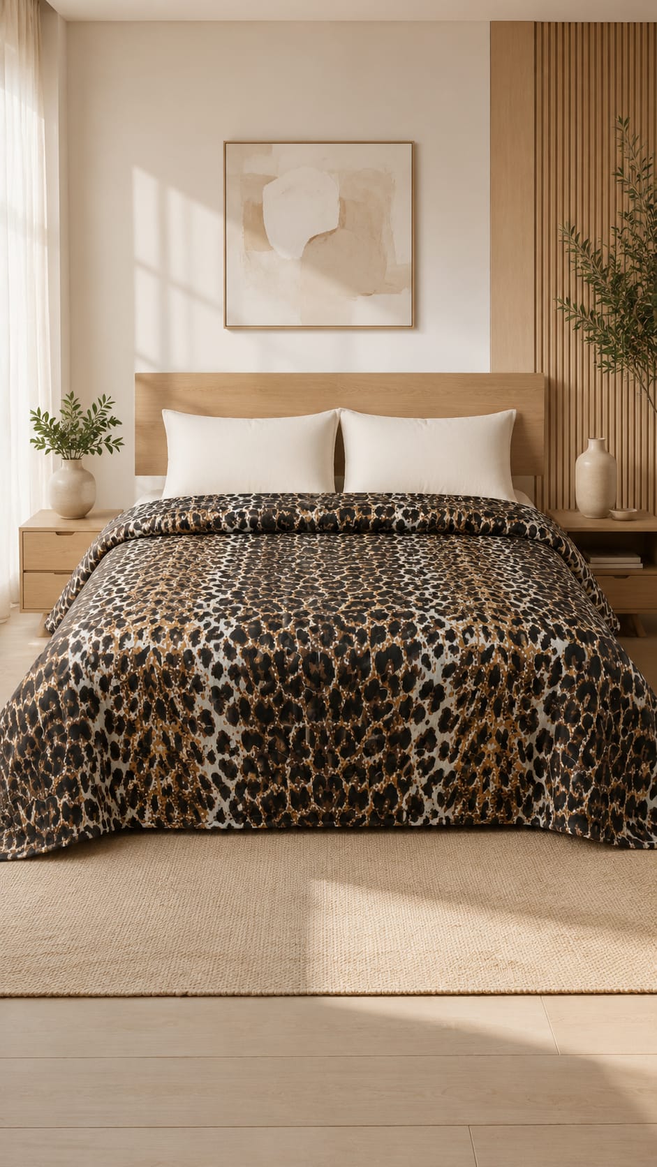 Flora Safari Leopar Kapitone Yatak Örtüsü