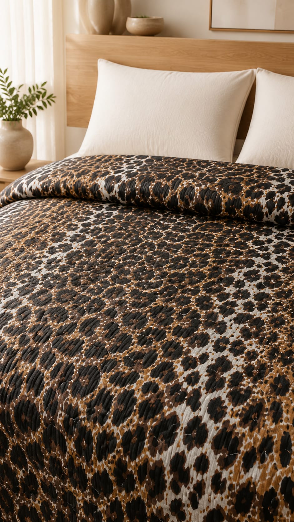 Flora Safari Leopar Kapitone Yatak Örtüsü